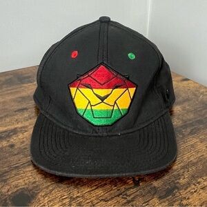 No Bad Ideas hemp cotton blend red yellow green on black lion snap back hat.